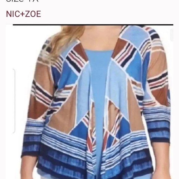 NIC & ZOE SEAGLASS abstract linen  open front drapery light cardigan 1X NWT - Picture 11 of 12